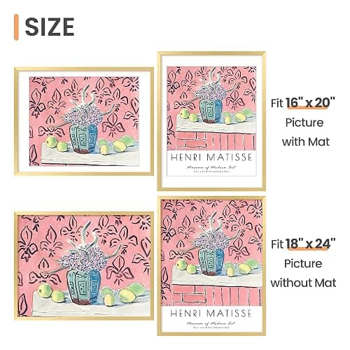upsimples 18x24 Picture Frame, Display Pictures 16x20 with Mat or 18 x 24 Without, Wall Hanging Poster Frames, Gold, 1 Pack thumbnail 3