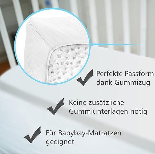 WhizProducts Wasserdichtes Spannbettlaken 89x50 cm kompatibel mit Babybay Maxi, Midi, Boxspring, Comfort und Comfort Plus - Spannbetttuch mit integriertem atmungsaktiven Matratzenschoner thumbnail 6