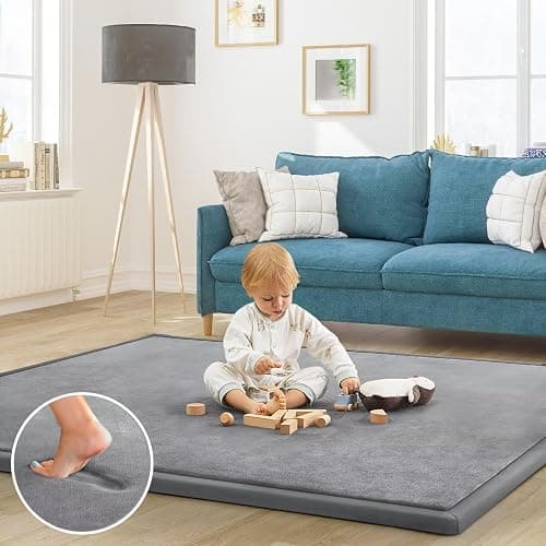 ILPEOD Baby Play Mat for Floor Tummy Time Nursery Rug Muscle Mat Area Rug Playroom Tatami 50 * 50" Memory Foam 1.3" Thick Crawling For Babies,Toddlers, Infants, Kids,Floor Mat(Grey) thumbnail 2