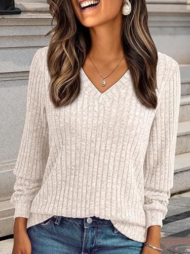 Womens V Neck Long Sleeve Shirt Fall Fashion Tops Tunic Dressy Casual Sweater Clothes Cute Trendy Work Outfits 2025 - Image 1