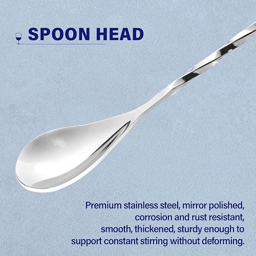 Briout Bar Spoon Cocktail Mixing Stirrers for Drink, Stainless Steel 12 Inches Long Handle, Silver 2 Pieces thumbnail 4