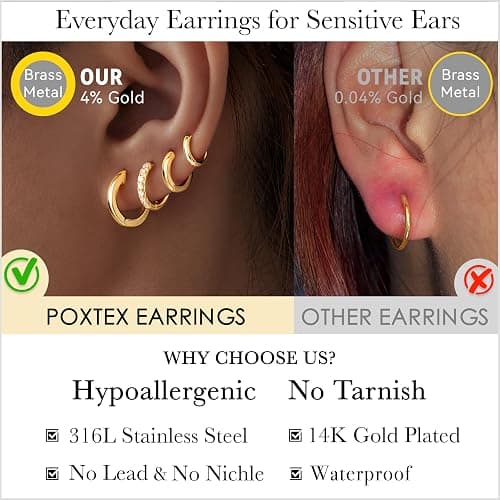 Small Gold Huggie Hoop Earrings Set for Women Men Hypoallergenic 14K Plated Stack Cartilage Earrings, Multiple Piercing Lightweight Mini Thin Cute Dainty Trendy Jewelry Set Christmas Gifts for Women thumbnail 9