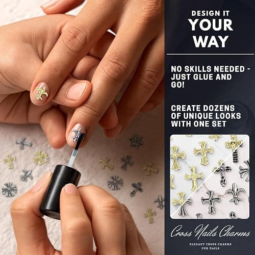 Silver and Gold Cross Nail Charms – 240 Pcs Cross Charms for Nails Crafted from Acrylic & Alloy, Long-Lasting Metallic Shine – Easy-to-Use Nail Decorations for Home, Salon & Holiday Manicure Ideas thumbnail 7