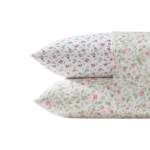 Laura Ashley - Twin XL Size Sheet Set, Crisp Cotton Percale Bedding with Matching Pillowcase, Fully Elastic Fitted Sheet, Deep Pocket, Floral Room Decor, Breathable All-Season Comfort (Bonnie Pink) thumbnail 7