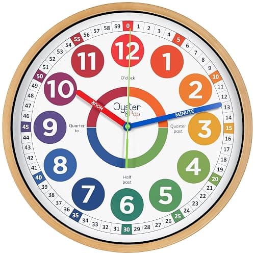 Oyster&Pop Extra Large Learning Clock for Kids - 14 Inch Silent Analog Classroom Clock - Kids Room Decor - Makes Teaching Time Easy - Multicolor - 14 inch - Image 1
