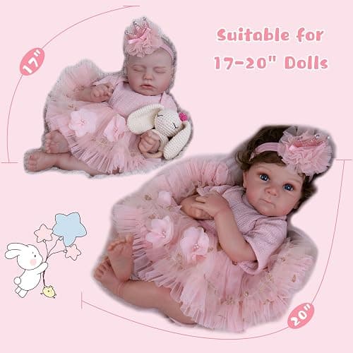 EKOKIZ Reborn Baby Dolls Clothes Girl Pink Baby Clothes for Dolls 17-20 Inches Doll Outfits and Accessories for Realistic Newborn Girl - Pink Saree thumbnail 5