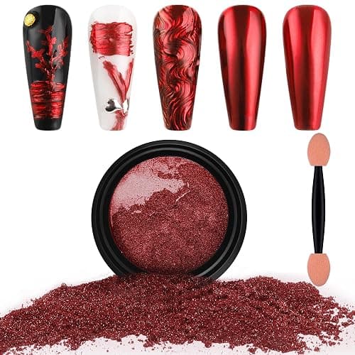 Artdone Chrome Nail Powder,Red Iridescent Aurora Powder Metallic Mirror Effect Pigment Pearlescent Mermaid Pigment Pearl Glitter Dust Kit, Nail Art Decoration, Resin Craft - Image 1