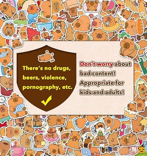 200pcs Capybara Stickers, Cute Vinyl Stickers Laptop Water Bottle Stickers for Kids Waterproof Animals Decals Sticker for Adults Teens Kids Classroom Prizes thumbnail 6