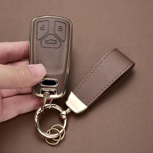 Axtrulix Key Fob Cover for Audi with Key Chain, Upper Leather + Soft TPU Key Cover Case Shell for A4 Q7 Q5 TT A5 SQ5 R8 S5 thumbnail 6