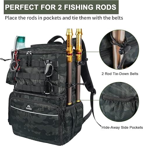 MATEIN Fishing Backpack with Rod Holder and Insulated Compartment | Large Cooler Fishing Rucksack for Men, Durable Water Resistant Tackle Bag for Anglers, Hunting, Hiking and Camping thumbnail 5