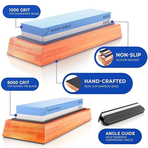 Sharp Pebble Premium Whetstone Knife Sharpening Stone 2 Side Grit 1000/6000 Waterstone- Whetstone Knife Sharpener- NonSlip Bamboo Base & Angle Guide thumbnail 3