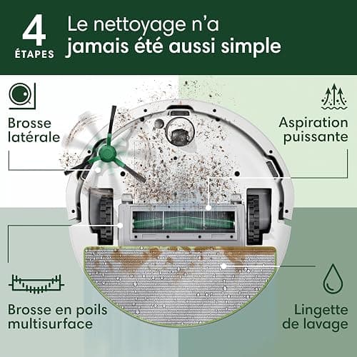 iRobot Roomba 105 Combo+AutoEmpty Dock - Robot Aspirateur Laveur 2en1 - Aspiration de 7KPa - Navigation LiDAR - Détection des Tapis - Zones de Nettoyage et d'Évitement - 4 Niveaux d'Aspiration - Blanc thumbnail 5