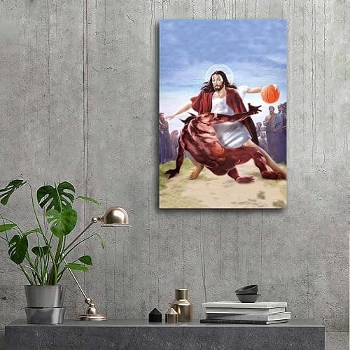 Jesus Vs Satan in Basketball Poster Funny Christain Poster Decorative Painting Canvas Wall Art Living Room Posters Bedroom Painting 12x18inch(30x45cm) - 18L" x 12W" - Ready To Hang-1 thumbnail 6