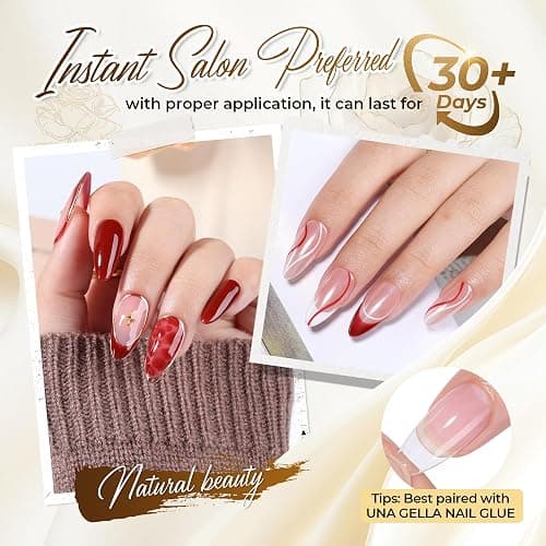 UNA GELLA Almond Gel Nail Tips, 504PCS Pre Etched Clear Fake Nails Tips Medium Almond Shape - 12 Sizes Full Cover Soft Acrylic Press On Nail Extensions No C Curve Gift for Diy at Home thumbnail 2