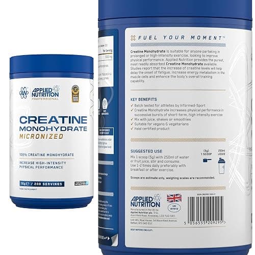 Applied Nutrition Creatine Monohydrate Powder 1Kg – 100% Micronized Creatine – 5g per Serving – Unflavoured – Supports High-Intensity Performance – 200 Servings thumbnail 6