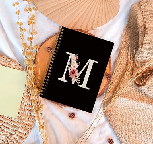 OXW Personalized Black Initial Letter M Notebook, Custom Notebook for School, Custom Gifts, Personalized Monogrammed Gifts for Women, Customized Notebook, Hardcover Spiral Notebook 5.5 x 8.3 thumbnail 4