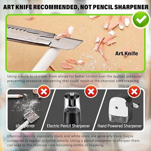 KALOUR White Charcoal Pencils Drawing Set, Professional 6 Pieces White Sketch Pencils for Drawing, Sketching, Shading, Blending, Chalk for Beginners & Artists thumbnail 4