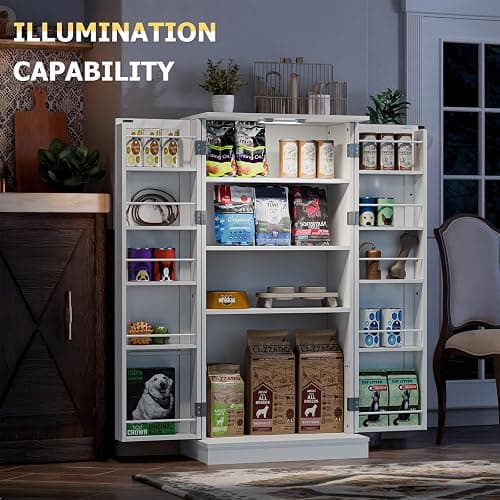 FIMELLO 50'' Dog Food Storage Cabinet with Adjustable Shelf, Pet Storage Cabinet,White thumbnail 3