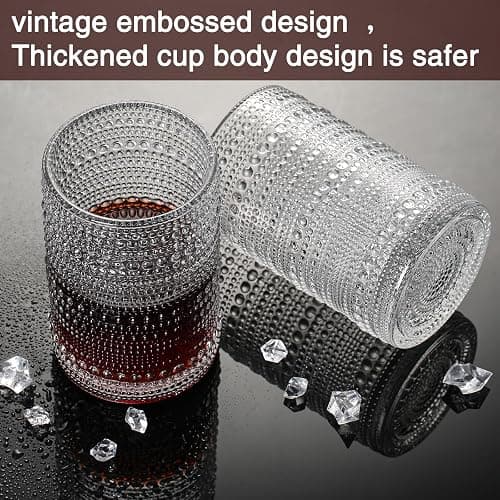 Consou Large Glasses Set of 6, 15 oz Hobnail Glassware Thick Glass Heavy Base thumbnail 4