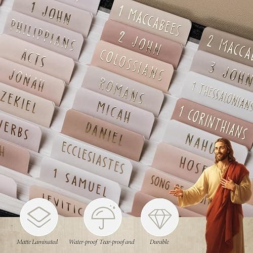 UPAFEXXI-Laminated Bible Tabs (Gold Foil Embossed Lettering), Bible Tabs for Women and Men, Reposition Large Print Stickers, Easy to Read and Apply, 80Chapters Labels for Easy Navigation(Cappuccino) thumbnail 4
