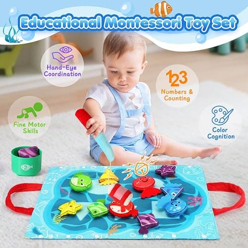 Montessori Toys for 1 Year Old - 17 in 1 Cloth Toddler Fishing Game with Stacking Cups Color Sorting, Baby Toy 12-18 Months One Year Old Boy Birthday Gift, Toddler Toys for 1 2 Year Old Boy Girl Gifts thumbnail 3