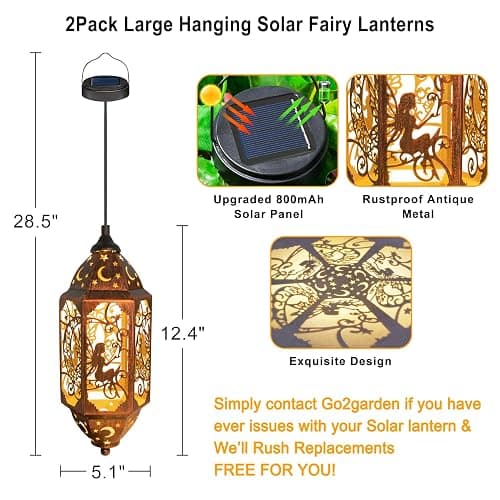 Go2garden 12.4" Outdoor Solar Lanterns Waterproof Garden Gifts Women, Moon Fairy Statue Solar Haning Lights for Patio, Yard Decorations, Mothers Day Gifts for Mom, Grandma(2Pack, Red Copper) - Red Copper thumbnail 6