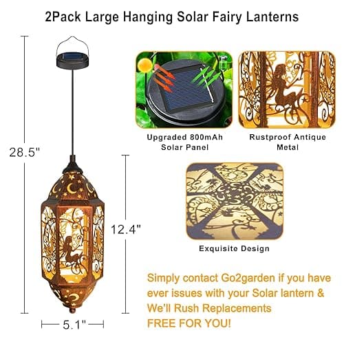 Go2garden 12.4" Outdoor Solar Lanterns Waterproof Garden Gifts Women, Moon Fairy Statue Solar Haning Lights for Patio, Yard Decorations, Mothers Day Gifts for Mom, Grandma(2Pack, Red Copper) - Red Copper thumbnail 6