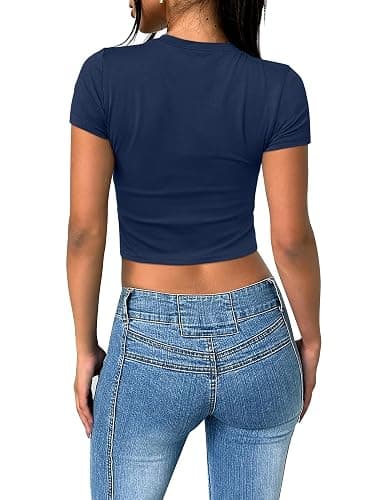 SAMPEEL Crop Tops for Women Summer Trendy Tight Tshirts 2024 Slim Fit thumbnail 6