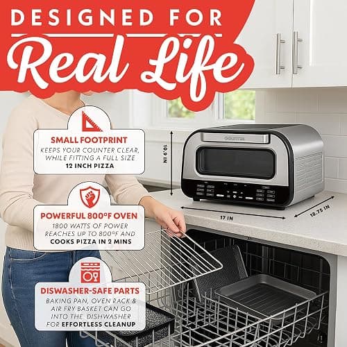Gourmia Indoor Pizza Oven Air Fryer Toaster – 1800W Countertop Multi-Cooker with Pizza Stone, Digital Controls & 6 Presets, Stainless Steel thumbnail 7