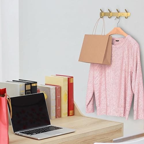 SAYONEYES Brushed Gold Wall Mounted Coat Rack – 12 Inch Stainless Steel Rail with 4 Double Coat Hooks for Entryway, Bathroom, Bedroom, Kitchen – Modern Gold Hook Rack for Coats, Hats, Towels thumbnail 2