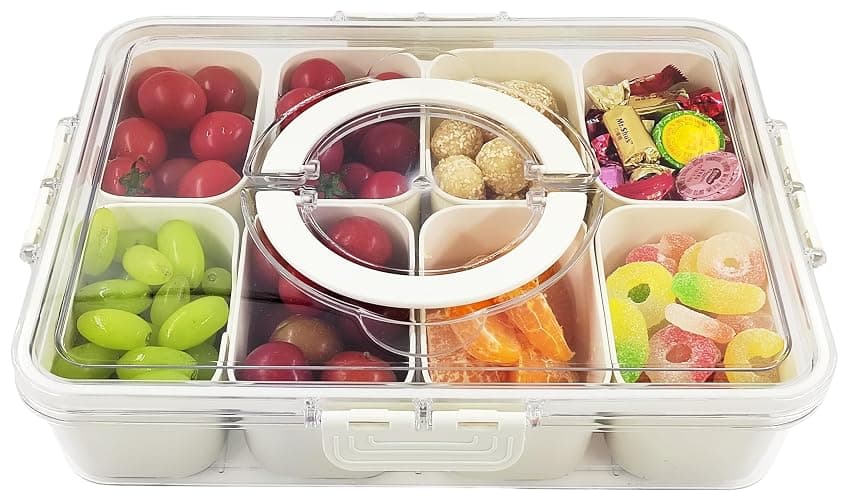 KocelFir Snack Box Container, Divided Serving Tray with Lid and Handle Snackle Box Container, Snack Organizer for Adults Fruit, Veggie, Perfect for Party, Entertaining - 1 PC - 8 Compartments - Image 1