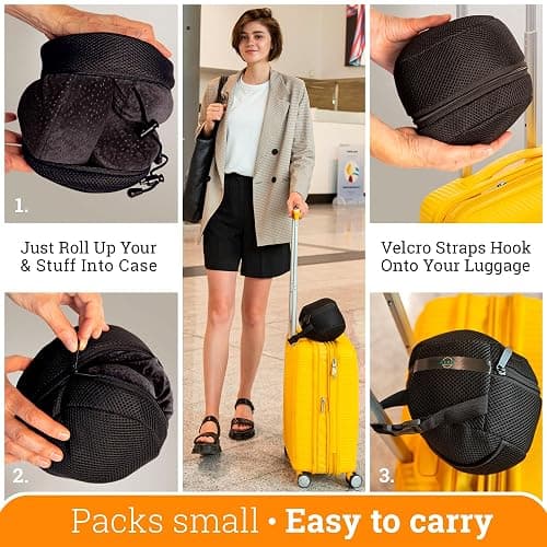 Aeris Memory Foam Travel Pillow for Airplanes - Best Airplane Neck Pillow for Long Flights - Plane Accessories Carry Bag to Save Space, Ear Plugs and Eye Mask - Perfect Flight Set & Gift thumbnail 7