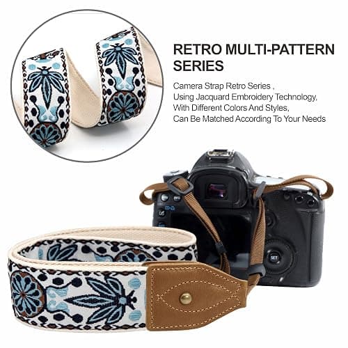 Padwa Lifestyle Camera Strap - 2" Wide Classic Vintage Crazy Horse Arts Cowhide Head Cotton Embroidered Universal Neck Shoulder & Crossbody Camera Straps for Photographers Gift and All DSLR Cameras thumbnail 5