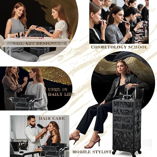 Stagiant Rolling Makeup Case Cosmetology Case on Wheels 4 in 1 Makeup Travel Case Extra Large Cosmetic Box with Key Make Up Artist Traveling Storage Nail Case Salon Barber Cart Trunk Alpine Black thumbnail 3