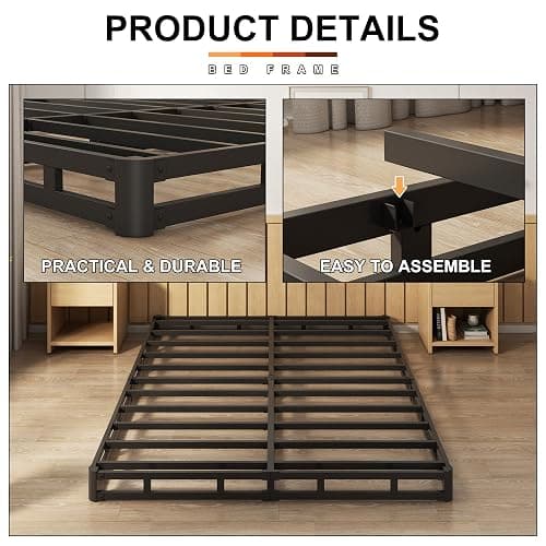 EMODA 5 Inch Box Spring Queen Size Bed Base, Heavy Duty Metal Queen Mattress Foundation with Fabric Cover, Easy Assembly, Black thumbnail 3