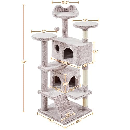 Yaheetech 54in Cat Tree, Cat Tower with Double Cat Condo, Sisal Scratching Posts, and Dangling Balls, Cat Furniture Kitten Play House thumbnail 3