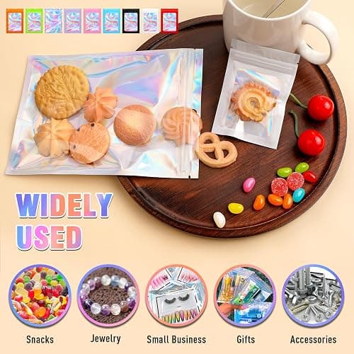 FITIMOR 100 PCS Mylar Holographic Bags, MINI Resealable Bags, Scent Proof Bag, Bracelet Bag, Small Gift Baggies for Dulces, Lipgloss, Eyelash, Jewelry Packaging | 2.4x3.9 Inch thumbnail 3