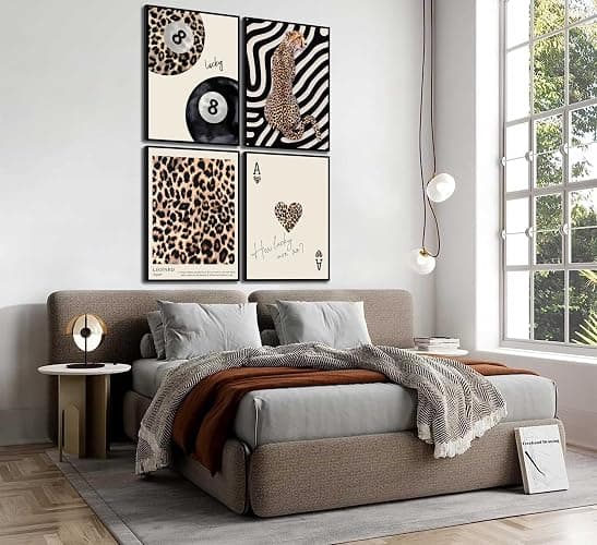 4Pcs Trendy Leopard Canvas Wall ArtCheetah Preppy Aesthetic Room Wall Decor Chic Leopard Ace Card Posters Prints Funky Lucky 8 Ball Painting Pictures for Girls Bedroom Apartment Dorm Unframed thumbnail 5