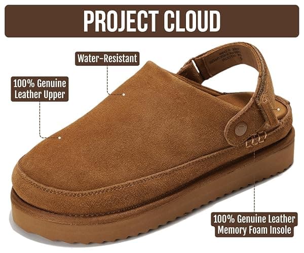 100% Genuine Leather Platform Mule Clogs for Women - Fall Shoes for Women | Memory Foam Insole; Adjustable Straps; Lightweight Platform; Non-Slip Sole; Womens Clogs & Mules; Genuine Leather Daily Wear thumbnail 2