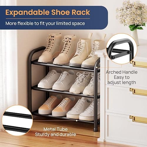 ENJOYBASICS Expandable Shoe Rack, 3 Tier Adjustable Shoe Organizer Shelf for Closet, Black Metal Free Standing Shoe Rack Storage for Small Space, Entryway | Adjustable, for Closet, Shoe Rack Storage, for Small Space, Entryway thumbnail 6