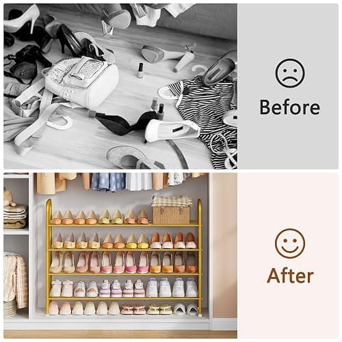 Hoctieon 4 Tier Mesh Style Shoe Rack, Entryway Shoe Shelf, Shoe Storage Organizer, Shoe Rack for Closet, Space Save for Bathroom, Garage, Hallway, Bedroom, Living Room, Gold thumbnail 8