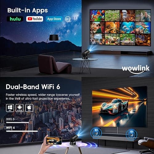 [Apps intégrées & 2026 Upgraded] Vidéoprojecteur avec WiFi 6 et Bluetooth 5.4 Mini Projecteur Supporte 4K 1080P Auto Keystone Rotation 180° Compatibile avec HDMI/TV Stick/Memory Stick/Laptop, Noir thumbnail 3