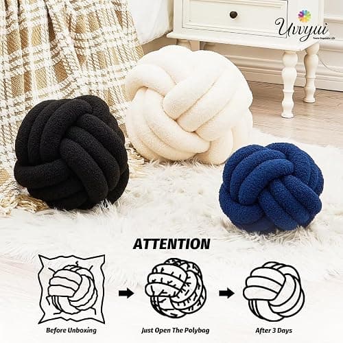 Uvvyui Knot Pillow Ball, Soft Home Decorative Pillows, Round Throw Pillow, Handmade Knotted Plush Pillow, Round Boucle Pillow Cushion (8.6 Inches Black) thumbnail 4