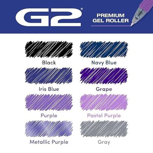 PILOT G2 Premium Gel Roller Pens, G2 Boost Purple, Fine Point 0.7mm, 8-Pack | The colors of creativity, assorted black, grey & purple ink pens, fine point pen 0.7 mm, rolling ball, & contoured grip thumbnail 8
