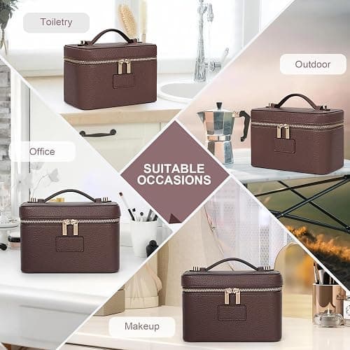HiTotes Makeup Bag Vanity Case for Women Leather Cosmetic Bag Travel Toiletry Bags Portable Makeup Organizer Case thumbnail 6
