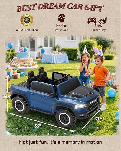 First Ride On 24V Ride On Toys for Big Kids, RAM 1500 RHO 2 Seater Ride on Car w/Remote, Battery Powered Truck w/ 4 Wheels Suspension, Toddler Car w/Bluetooth, LED Lights, Trunk & High Doors thumbnail 5