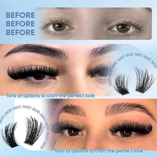 CORUSCATE Eyelash Clusters, Volume Thick Strip Mink 160D+260D Lashes Cluster, Dramatic Full Salon Look Eyelash, 12-24mm Long Lash Extension thumbnail 4