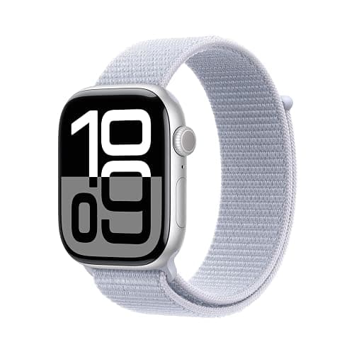 Apple Watch Series 10 [GPS 46mm case] Smartwatch with Silver Aluminium Case with Blue Cloud Sport Loop. Fitness Tracker, ECG App, Always-On Retina Display, Carbon Neutral - Image 1