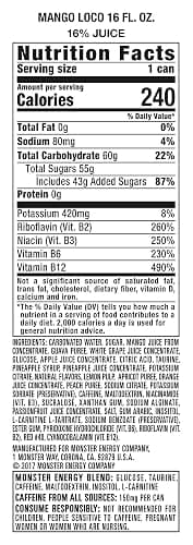 Monster Energy Juice Monster Mango Loco, Energy + Juice, Energy Drink, 16 Ounce (Pack of 12) thumbnail 2