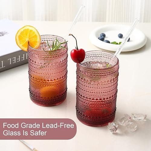 ZMOWIPDL Vintage Glassware Drinking Glasses Set of 6,15 oz Hobnail Glass Cups,Embossed Purple Water Tumbler,for Beer,Cocktail,Whiskey,Juice and Various Mixed Drinks- 1 Cleaning Brush thumbnail 2